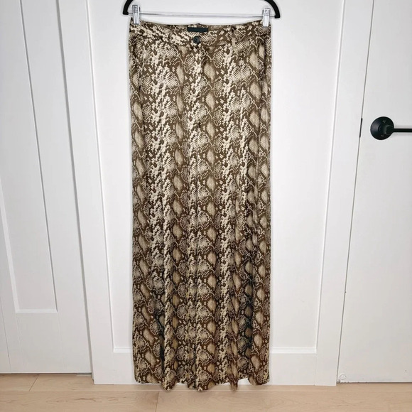 Nili Lotan Adalene Silk Dark Brown Snake Print Wide Leg Pants Size 10 - Picture 3 of 7